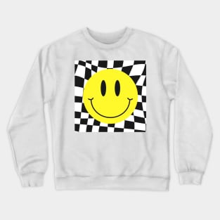 Checkered 70s 80s 90s Yellow Smile Face Cute Smiling Happy Crewneck Sweatshirt